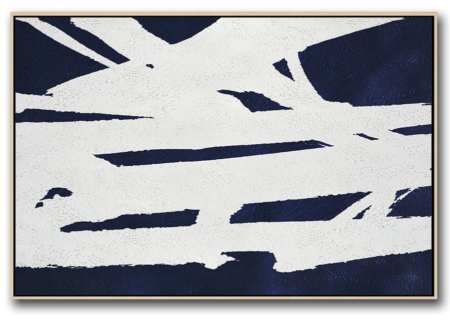 Horizontal Abstract Painting Navy Blue Minimalist Painting On Canvas - Purchase Art Online Extra Large